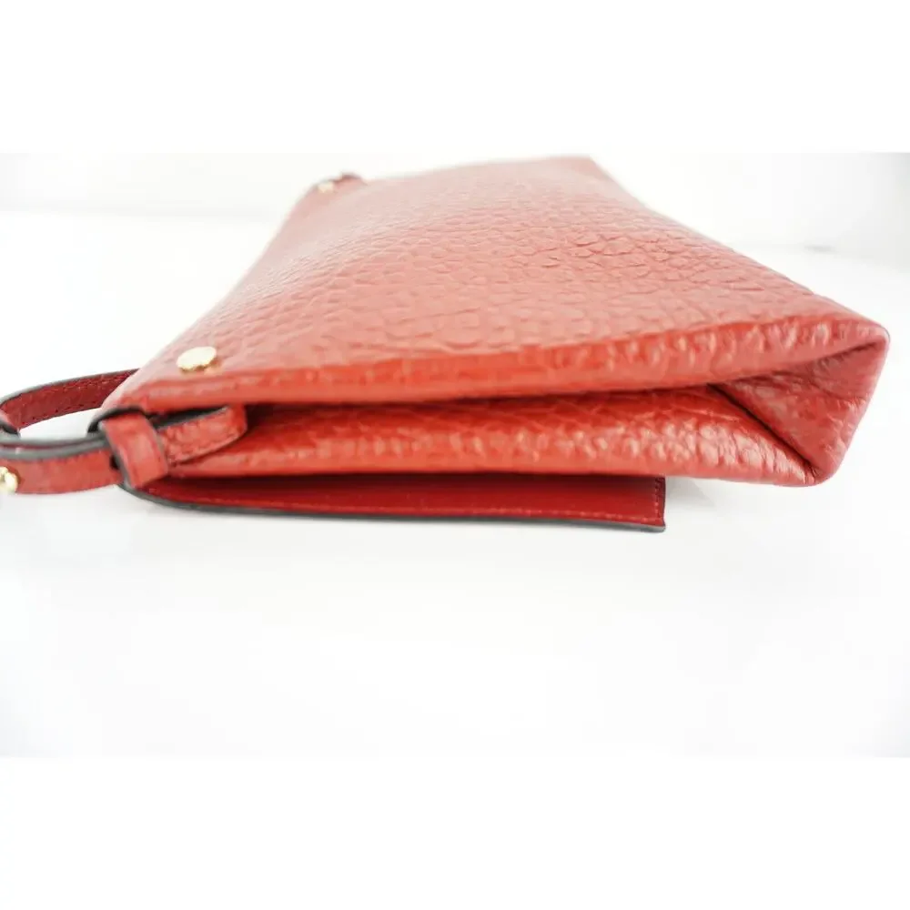 Burberry Large Langley Red Leather Clutch Crossbody Bag SG Grain Shoulder